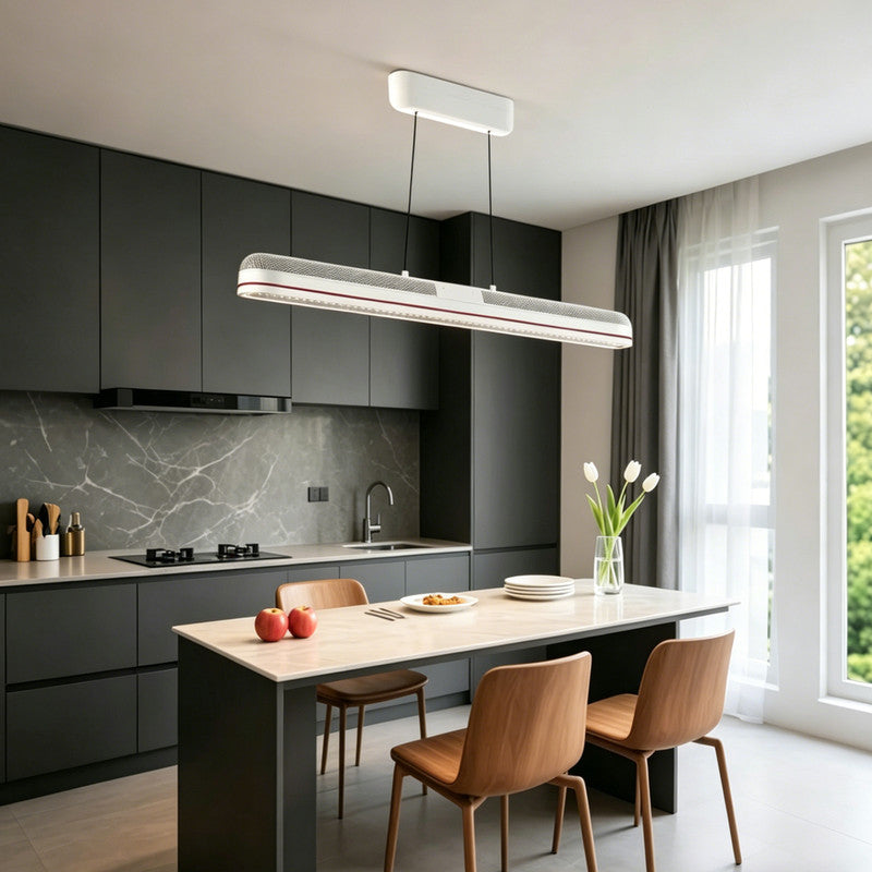 Linear Adjustable Ceiling Fan with Light, Bladeless Design, Full Spectrum LED, Modern Dining Room Pendant Light