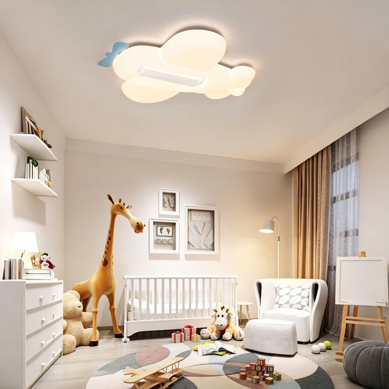 Bladeless Ceiling Fan with Light, Airplane Design, Full Spectrum LED, Flush Mount, Indoor Ceiling Fan for Kids Room & Bedroom