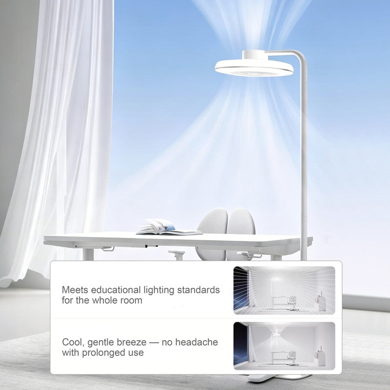Full Spectrum Floor Lamp with Fan, Eye-Caring LED, Adjustable Standing Lamp for Home Office & Bedroom