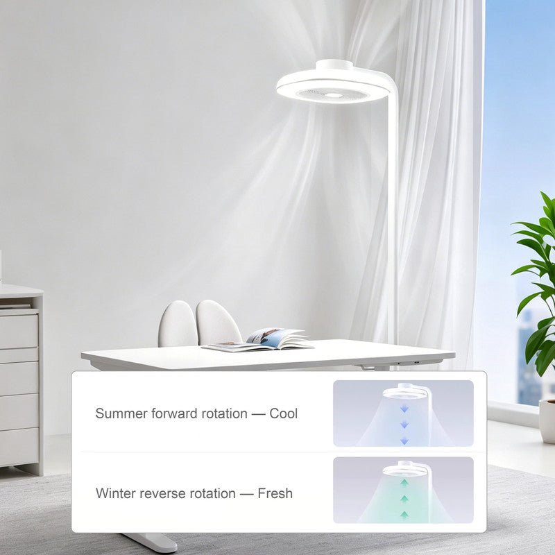 Full Spectrum Floor Lamp with Fan, Eye-Caring LED, Adjustable Standing Lamp for Home Office & Bedroom