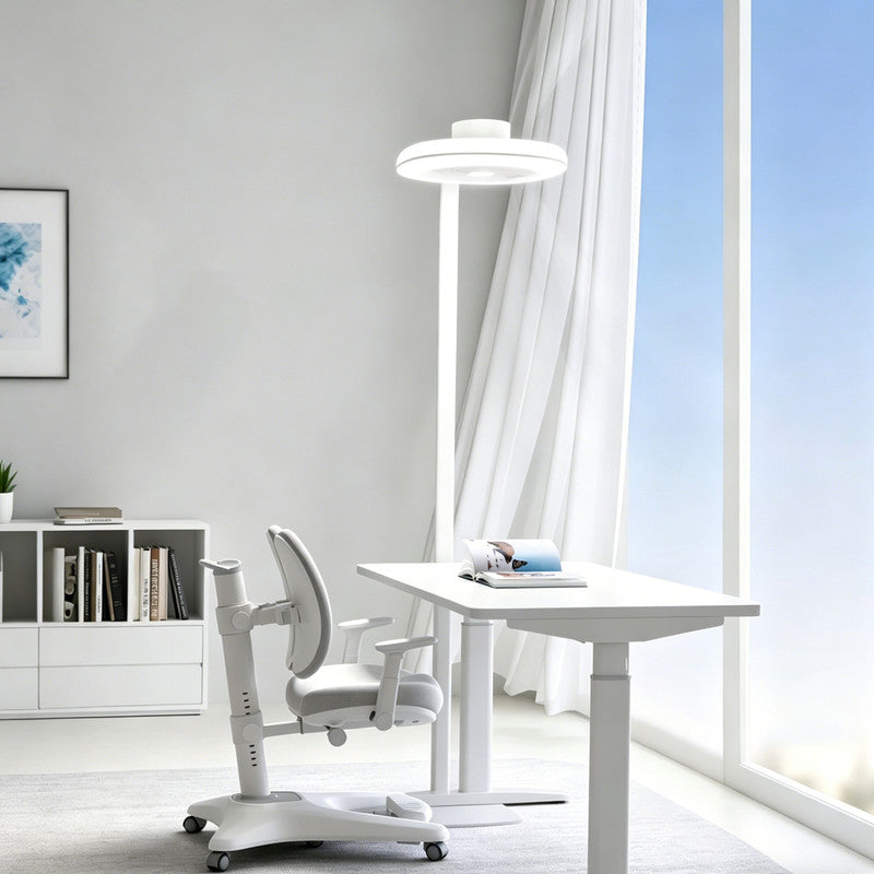 Full Spectrum Floor Lamp with Fan, Eye-Caring LED, Adjustable Standing Lamp for Home Office & Bedroom