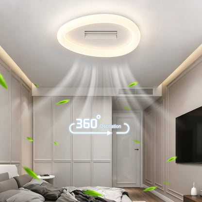 Dual Fan Bladeless Ceiling Fan with Light, Full Spectrum LED, Flush Mount, Quiet Indoor Ceiling Light for Bedroom