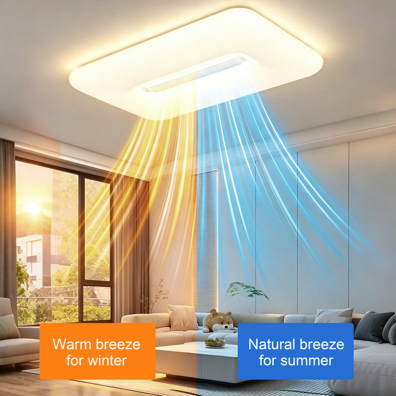 Bladeless Ceiling Fan with Light, Cream Style, Flush Mount, Indoor Ceiling Fan for Living Room