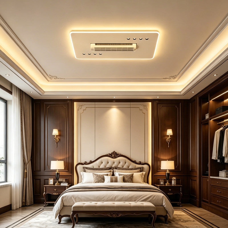 LED Ceiling Light with Bladeless Fan, Modern Minimalist Flush Mount Ceiling Fan for Living Room, Bedroom & Dining Room