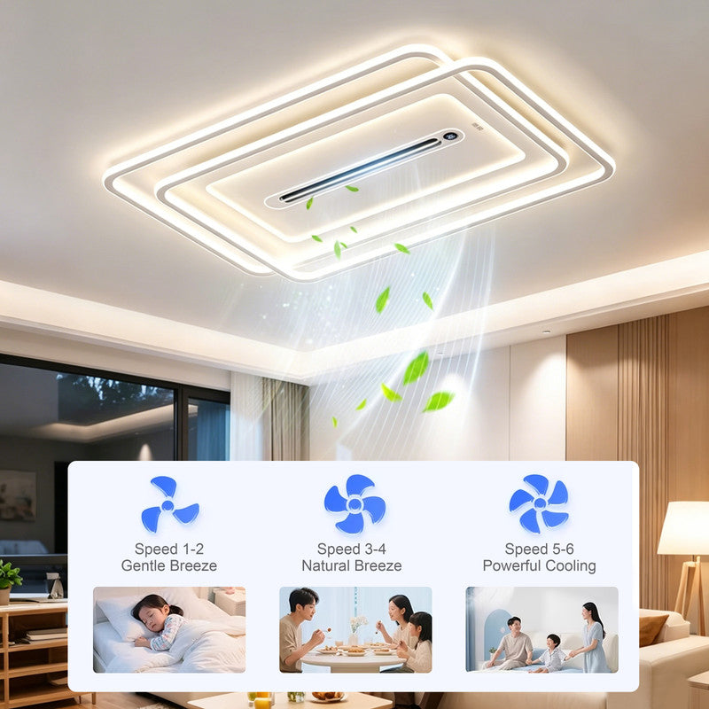 Bladeless Ceiling Fan with Light, Modern Style, Flush Mount, Quiet Indoor Fan for Living Room