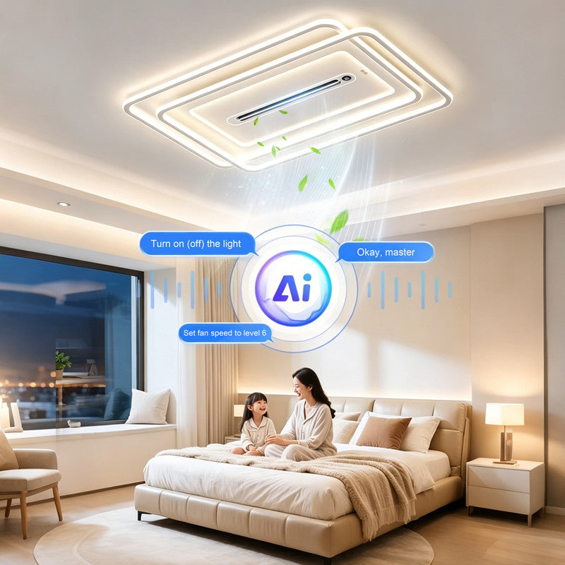 Bladeless Ceiling Fan with Light, Modern Style, Flush Mount, Quiet Indoor Fan for Living Room