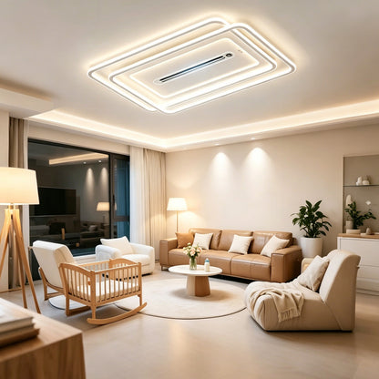 Bladeless Ceiling Fan with Light, Modern Style, Flush Mount, Quiet Indoor Fan for Living Room