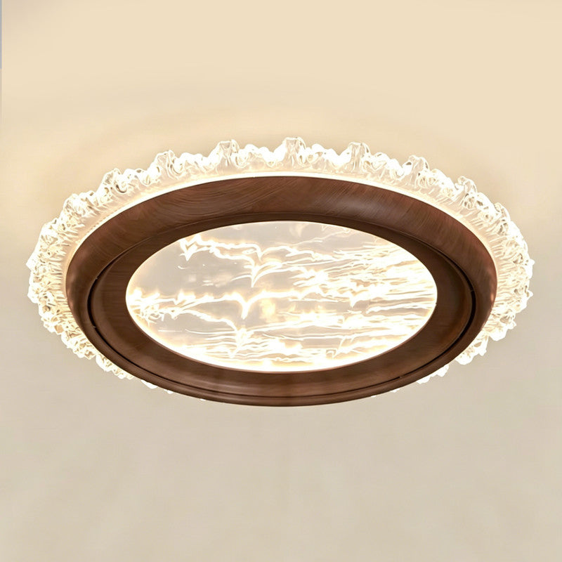 Bladeless Ceiling Fan with Light, Full Spectrum LED, Walnut Wood Finish, Flush Mount, Indoor Ceiling Fan for Bedroom