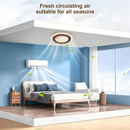 Bladeless Ceiling Fan with Light, Full Spectrum LED, Walnut Wood Finish, Flush Mount, Indoor Ceiling Fan for Bedroom