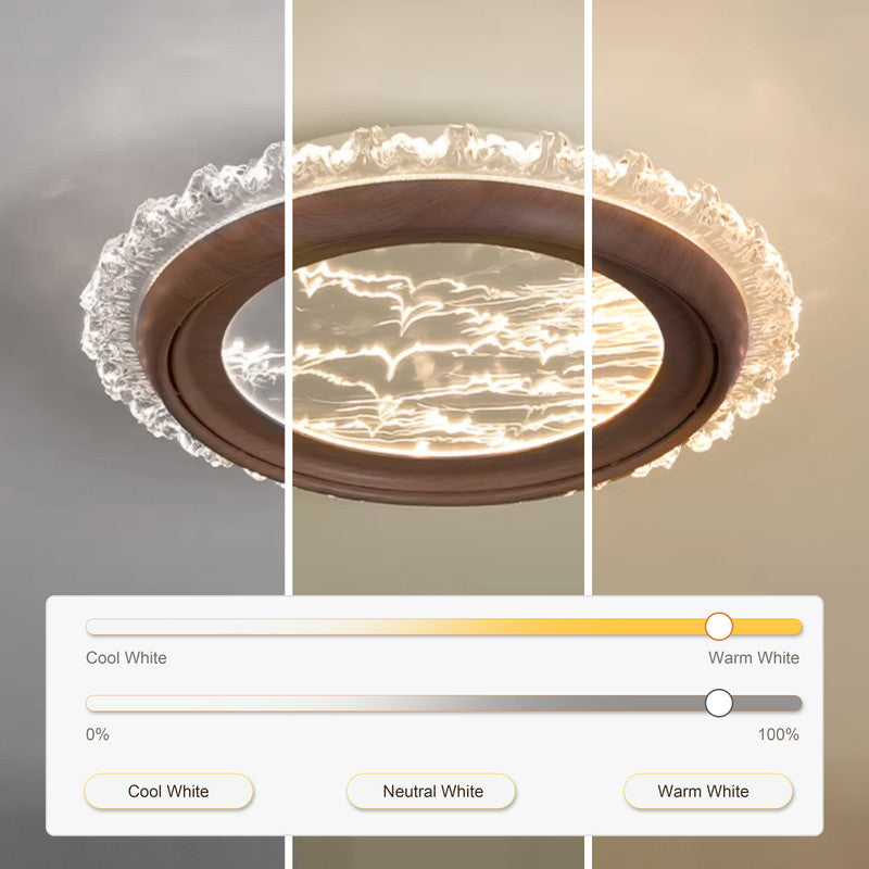 Bladeless Ceiling Fan with Light, Full Spectrum LED, Walnut Wood Finish, Flush Mount, Indoor Ceiling Fan for Bedroom