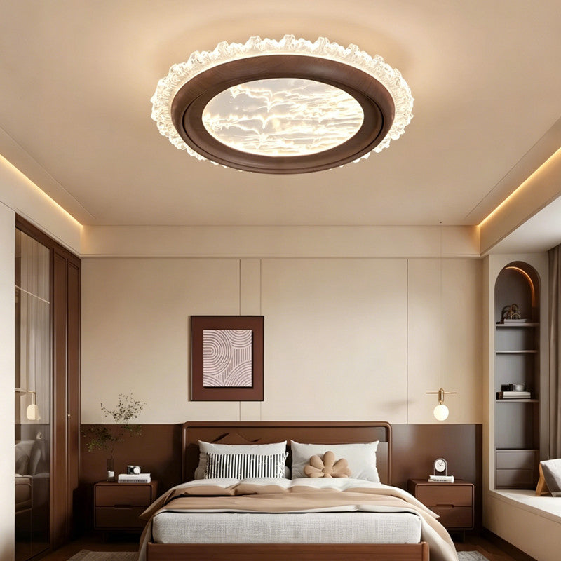 Bladeless Ceiling Fan with Light, Full Spectrum LED, Walnut Wood Finish, Flush Mount, Indoor Ceiling Fan for Bedroom