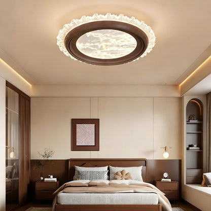 Bladeless Ceiling Fan with Light, Full Spectrum LED, Walnut Wood Finish, Flush Mount, Indoor Ceiling Fan for Bedroom