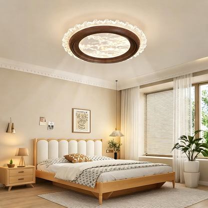 Bladeless Ceiling Fan with Light, Full Spectrum LED, Walnut Wood Finish, Flush Mount, Indoor Ceiling Fan for Bedroom