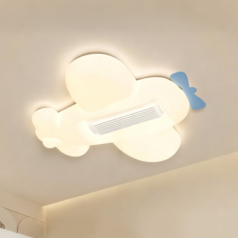 Bladeless Ceiling Fan with Light, Airplane Design, Full Spectrum LED, Flush Mount, Indoor Ceiling Fan for Kids Room & Bedroom
