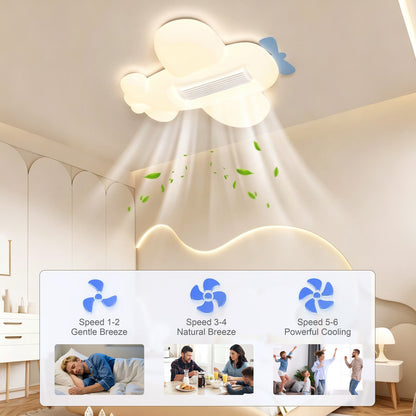 Bladeless Ceiling Fan with Light, Airplane Design, Full Spectrum LED, Flush Mount, Indoor Ceiling Fan for Kids Room & Bedroom