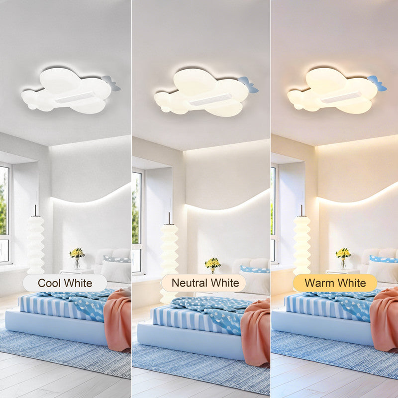 Bladeless Ceiling Fan with Light, Airplane Design, Full Spectrum LED, Flush Mount, Indoor Ceiling Fan for Kids Room & Bedroom
