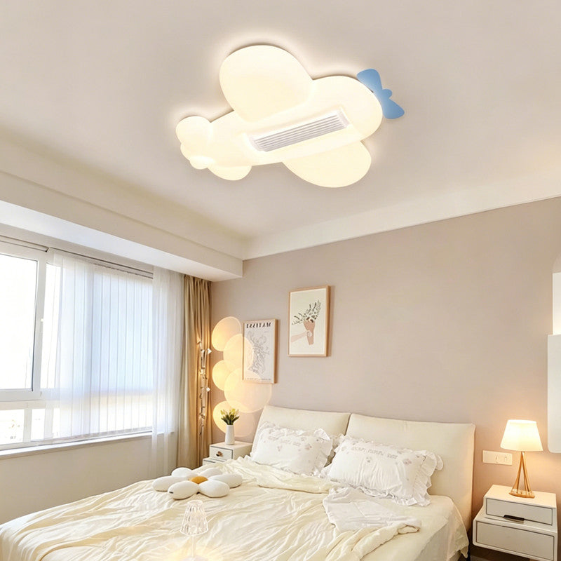 Bladeless Ceiling Fan with Light, Airplane Design, Full Spectrum LED, Flush Mount, Indoor Ceiling Fan for Kids Room & Bedroom