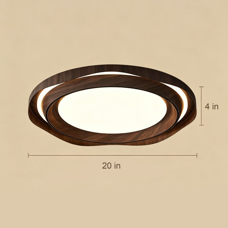 Bladeless Ceiling Fan with Light, Mid-century  Modern Style, Walnut Wood Finish, Round Flush Mount, Quiet Air Circulating Fan for Bedroom
