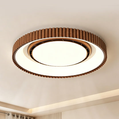 Bladeless Ceiling Fan with Light, Mid-century  Modern Style, Walnut Wood Finish, Round Flush Mount, Quiet Indoor Fan for Bedroom, Study & Dining Room