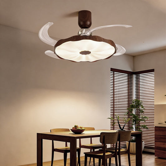 42 in.  Mid-century Modern Ceiling Fan with Light, Retractable Blades, Walnut Finish, Remote Control