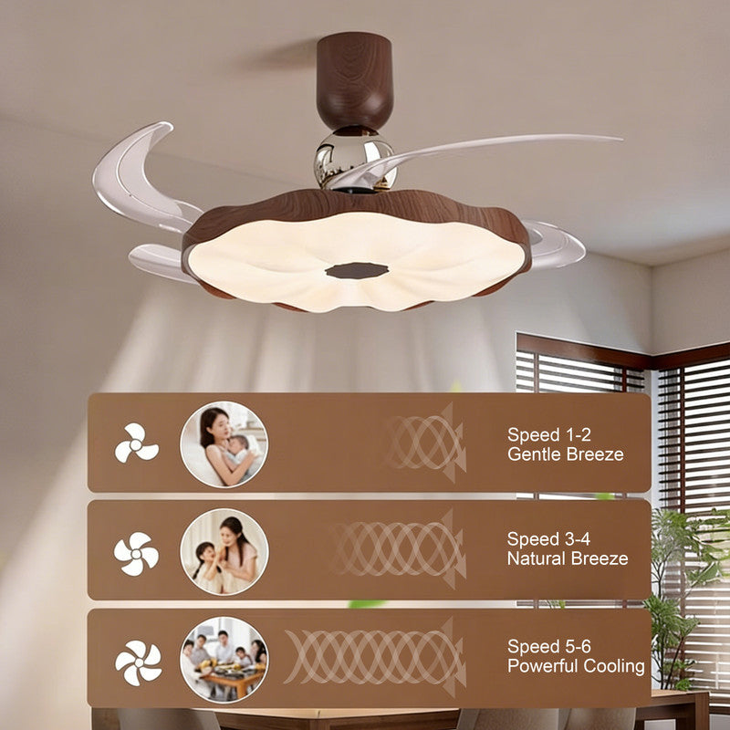 42 in.  Mid-century Modern Ceiling Fan with Light, Retractable Blades, Walnut Finish, Remote Control