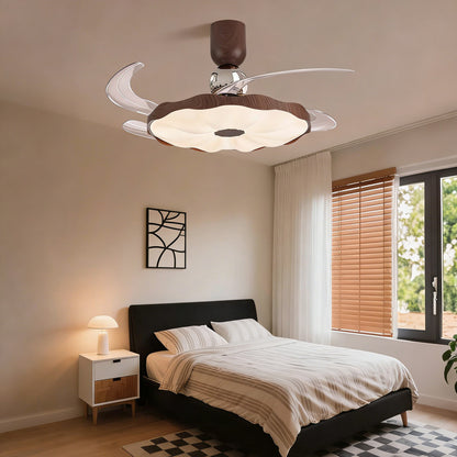 42 in.  Mid-century Modern Ceiling Fan with Light, Retractable Blades, Walnut Finish, Remote Control