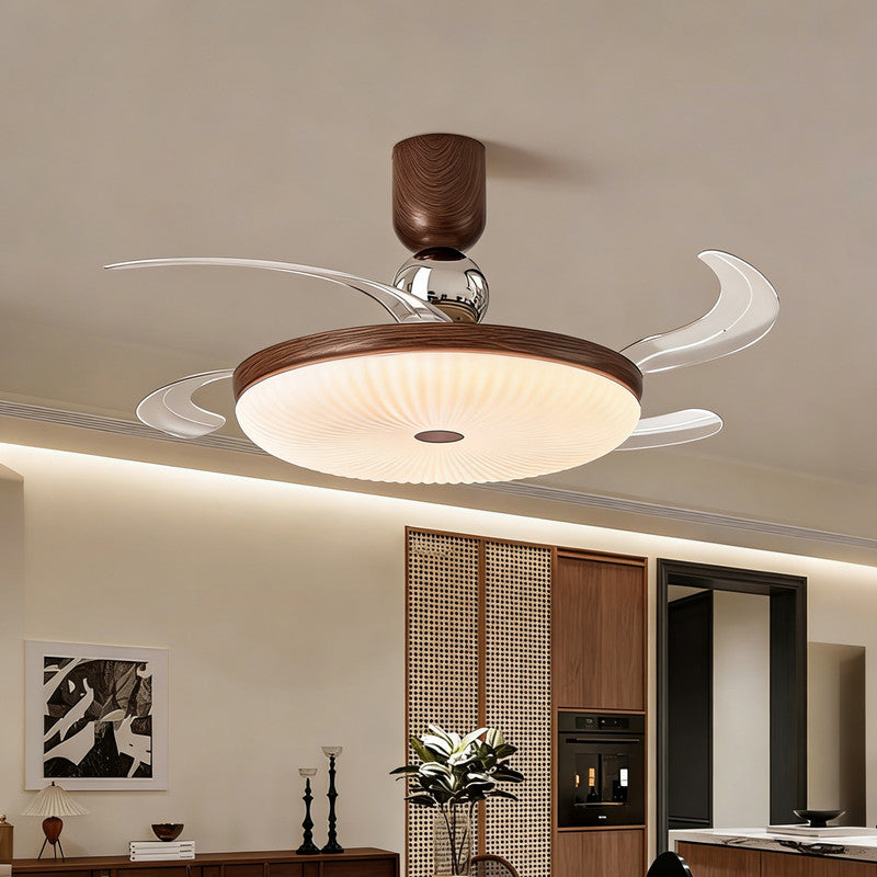 42 in. Ceiling Fan with Light, Retractable Blades, Mid-century Modern Style, Flush Mount, Quiet Indoor Ceiling Fan for Bedroom & Dining Room