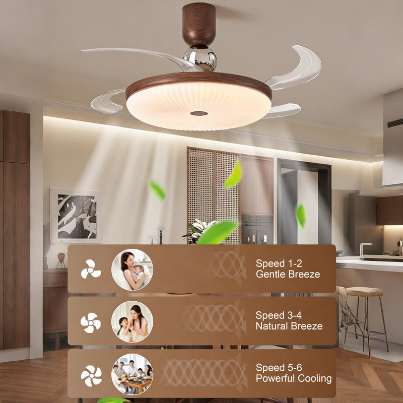 42 in. Ceiling Fan with Light, Retractable Blades, Mid-century Modern Style, Flush Mount, Quiet Indoor Ceiling Fan for Bedroom & Dining Room