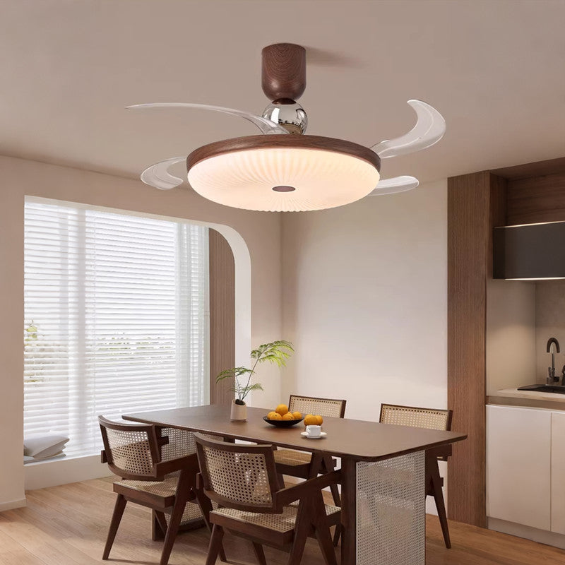 42 in. Ceiling Fan with Light, Retractable Blades, Mid-century Modern Style, Flush Mount, Quiet Indoor Ceiling Fan for Bedroom & Dining Room