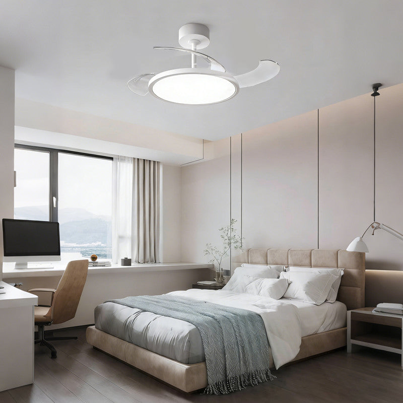 42 in. Ultra Thin Ceiling Fan with Light, Retractable Blades, Flush Mount, Indoor Ceiling Fan for Living Room, Bedroom & Dining Room
